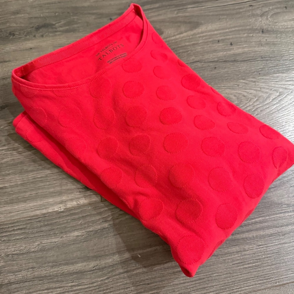 Talbots Red Polka Dot Long Sleeve Tee Crew Neck Top Large